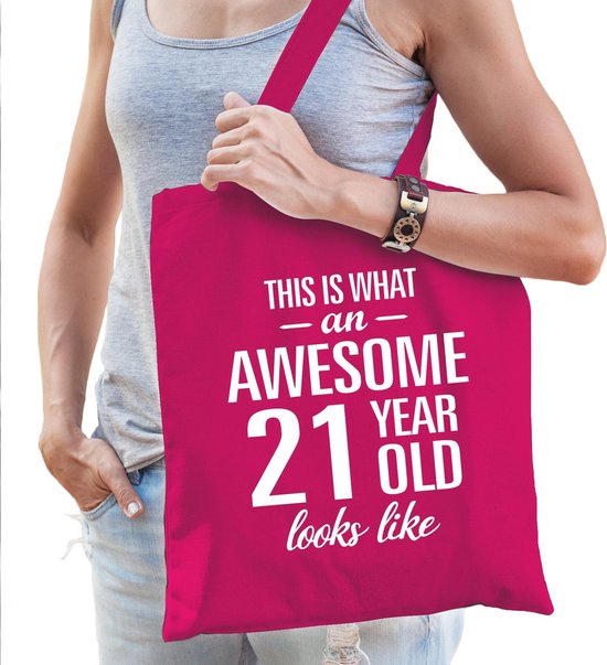lint Zichzelf Overleving Awesome 21 year / geweldig 21 jaar cadeau tas roze voor dames - kado tas /  verjaardag... | bol.com