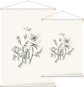 Duinroos zwart-wit Schets (Burnet-Leaved Rose) - Foto op Textielposter - 120 x 180 cm