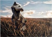 Dinosaurus T-Rex in een akker - Foto op Forex - 120 x 90 cm