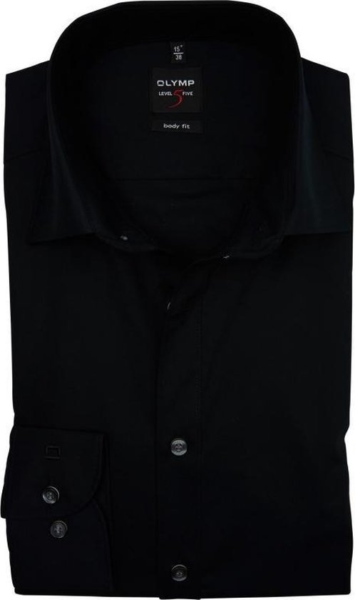 OLYMP Level 5 body fit overhemd - mouwlengte 7 - zwart - Strijkvriendelijk - Boordmaat: 40
