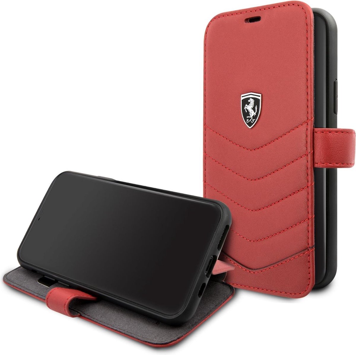 Ferrari Scuderia - echt lederen hoes - iPhone 11 Pro - Rood + Lunso beschermfolie