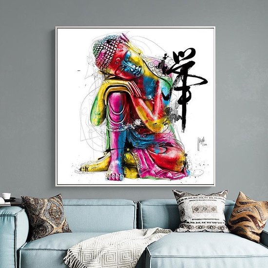 Slagschip De eigenaar Leuren Canvas Experts doek met Gekleurde moderne Buddha met text maat 60x60CM  *ALLEEN DOEK... | bol.com