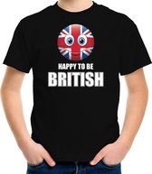 Verenigd Koninkrijk Emoticon Happy to be British landen t-shirt zwart kinderen S (122-128)