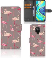 Hoesje met naam Xiaomi Redmi Note 9 Pro | Note 9S Wallet Book Case Flamingo