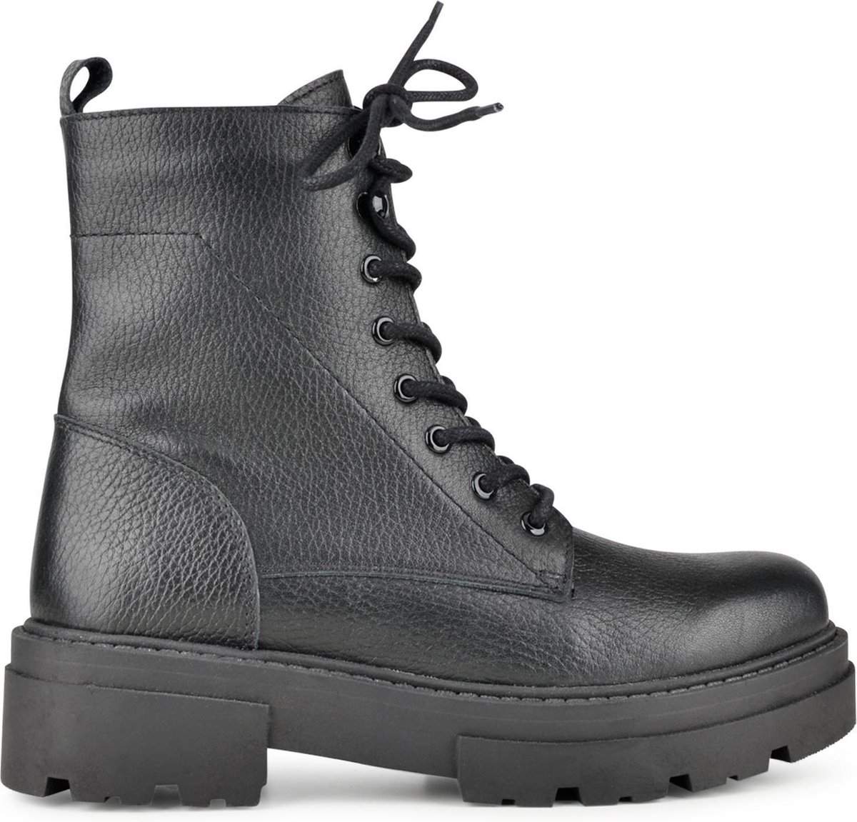 PS Poelman Leren Veterboots met Chunky Zool en Ritssluiting - Loki - Zwart  - Dames - | bol.com