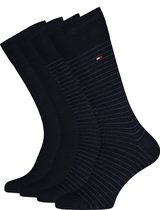 Tommy Hilfiger Small Stripe Socks (2-pack) - herensokken katoen - uni en gestreept - donkerblauw - Maat: 39-42
