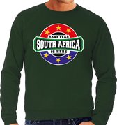 Have fear South Africa is here / Zuid Afrika supporter sweater groen voor heren L