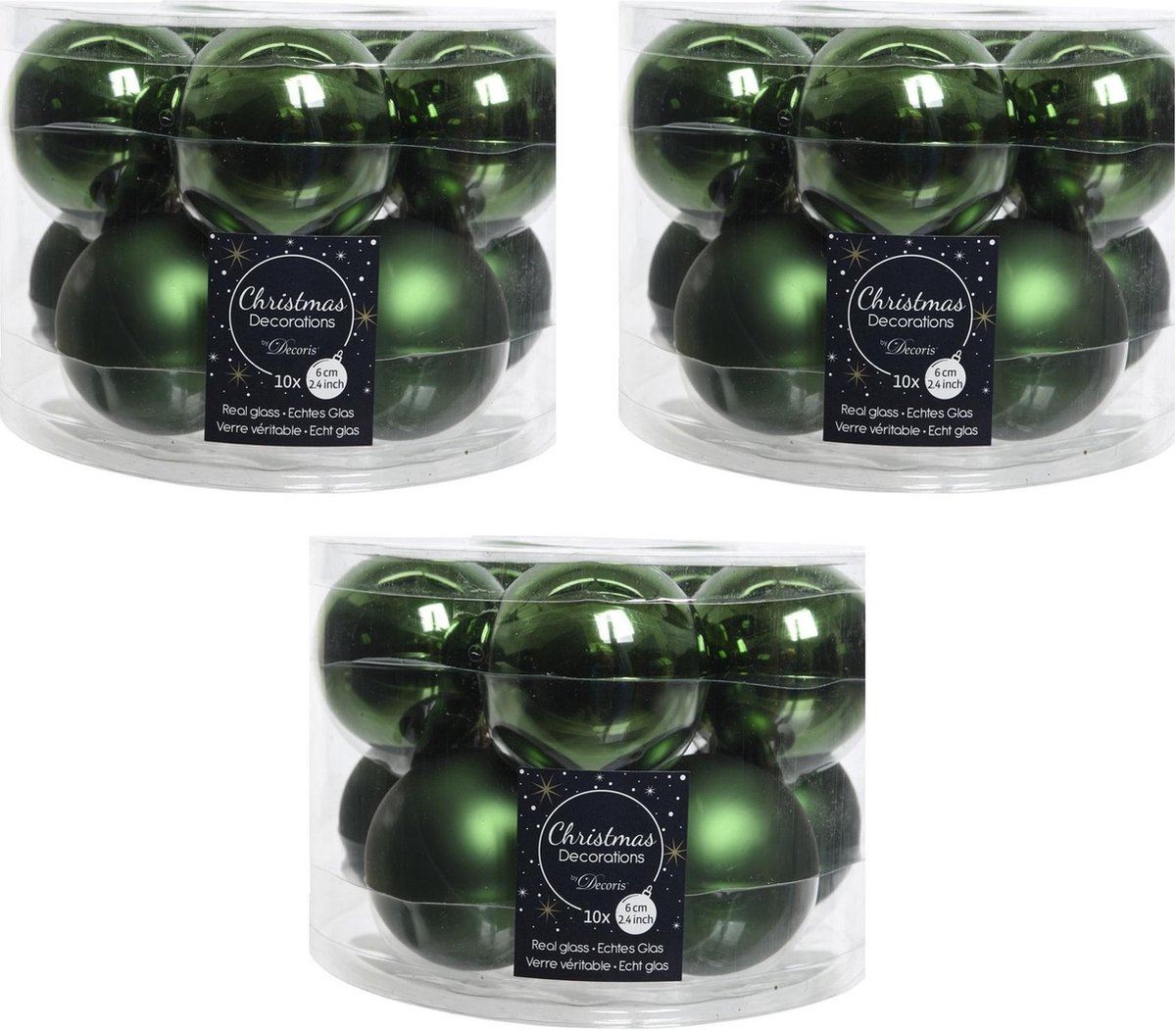 30x Donkergroene glazen kerstballen 6 cm - glans en mat - Glans/glanzende - Kerstboomversiering donkergroen