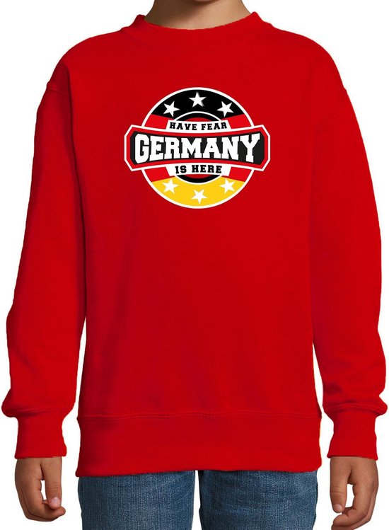 Have fear Germany is here sweater met sterren embleem in de kleuren van de Duitse vlag - rood - kids - Duitsland supporter / Duits elftal fan trui / EK / WK / kleding 98/104