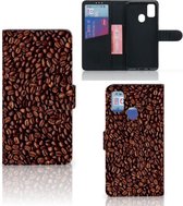 Mobiel Hoesje Geschikt voor Samsung Galaxy M21 Book Cover Geschikt voor Samsung M30s Smartphone Hoesje Koffiebonen