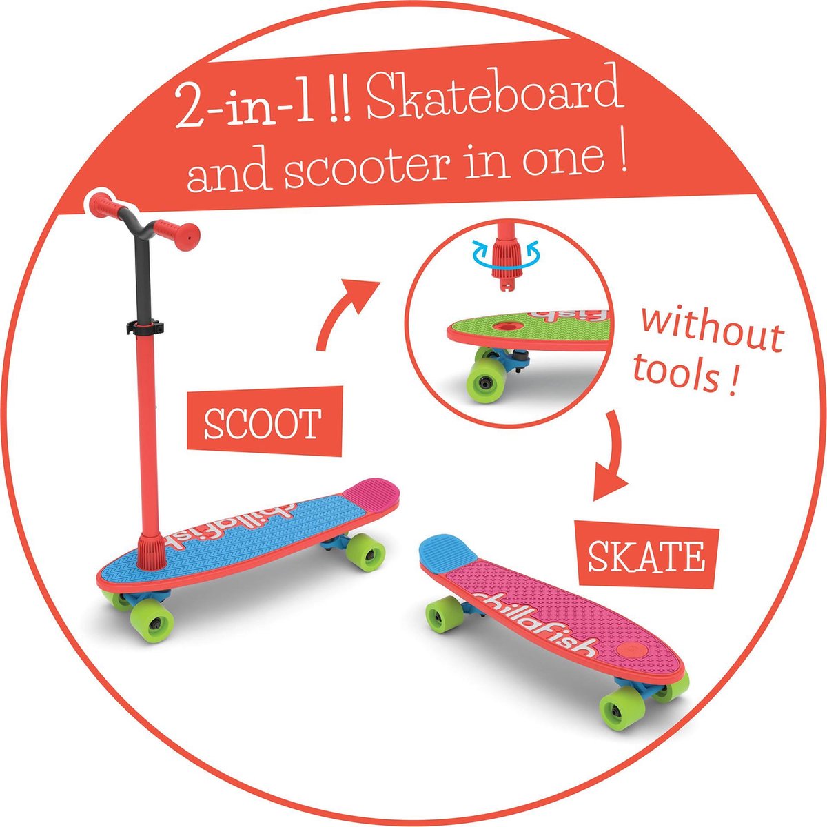 Chillafish Skateboard en Step 2-in-1 - Kinderstep omvormbaar naar Skateboard - Rood - Jongens en meisjes 3 jaar en ouder - Verstelbaar stuur - Model Skatieskootie 2 — afbeelding 7