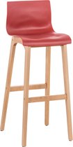 CLP Hoover Barkruk - Natura houten frame - Kunststof zitting rood