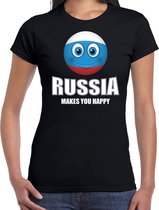 Russia makes you happy landen t-shirt Rusland zwart voor dames met emoticon L