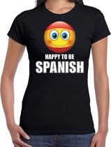 Spanje emoticon Happy to be Spanish landen t-shirt zwart dames XS