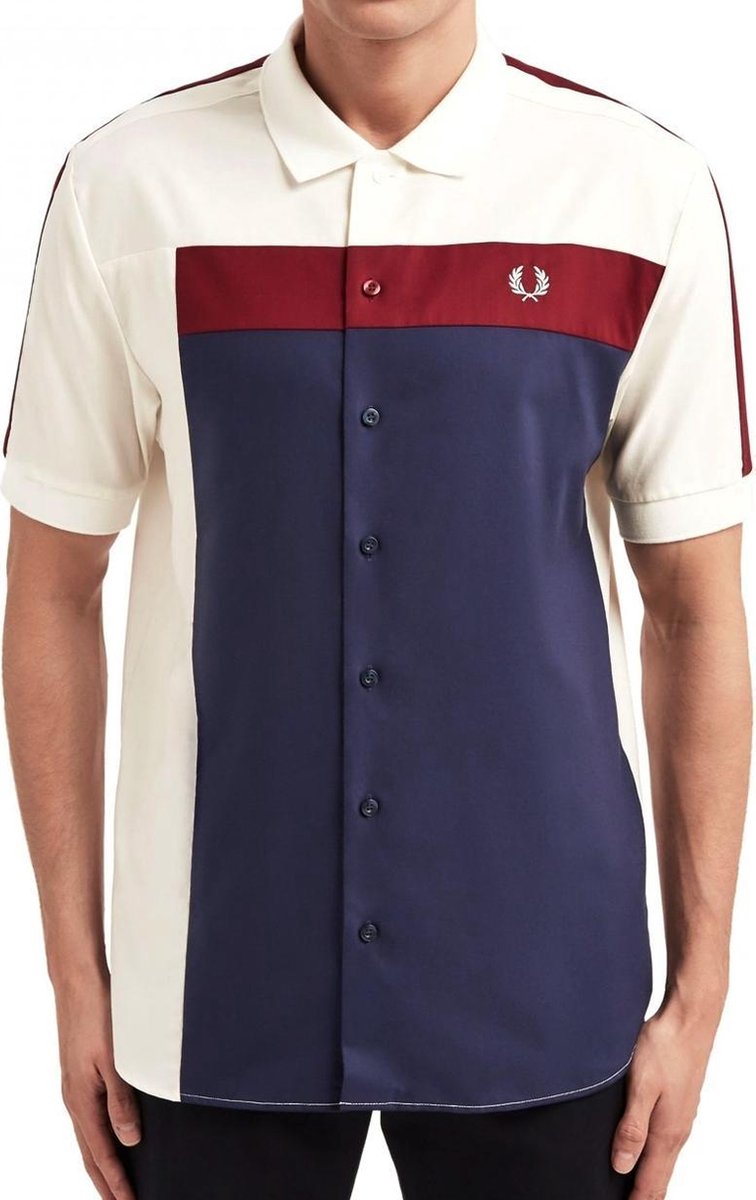 Fred Perry - Abstract Panel Shirt - Overhemd met korte mouw - S - Wit/Rood/Blauw