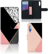 GSM Hoesje Xiaomi Mi 9 Bookcase Black Pink Shapes