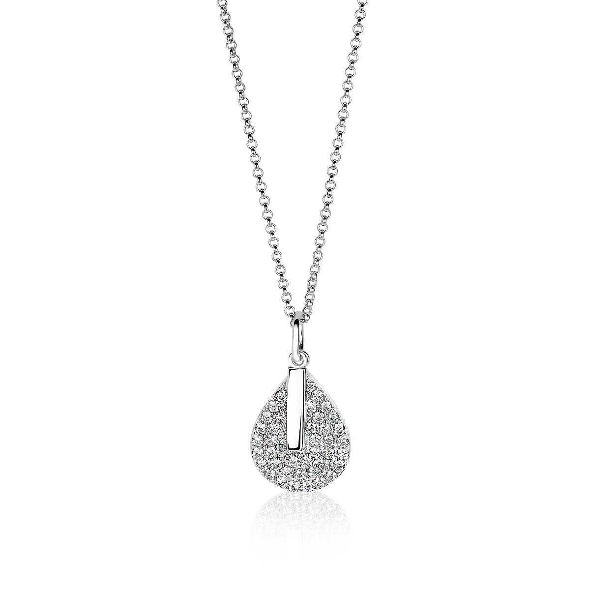 Zilveren ketting&hanger druppel zirkonia | -NL