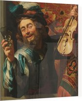Een vrolijke vioolspeler, Gerard van Honthorst - Foto op Plexiglas - 80 x 80 cm