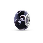 Quiges - Glazen - Kraal - Bedels - Beads Zwart met Zwart Witte Vlekken Past op alle bekende merken armband NG2006