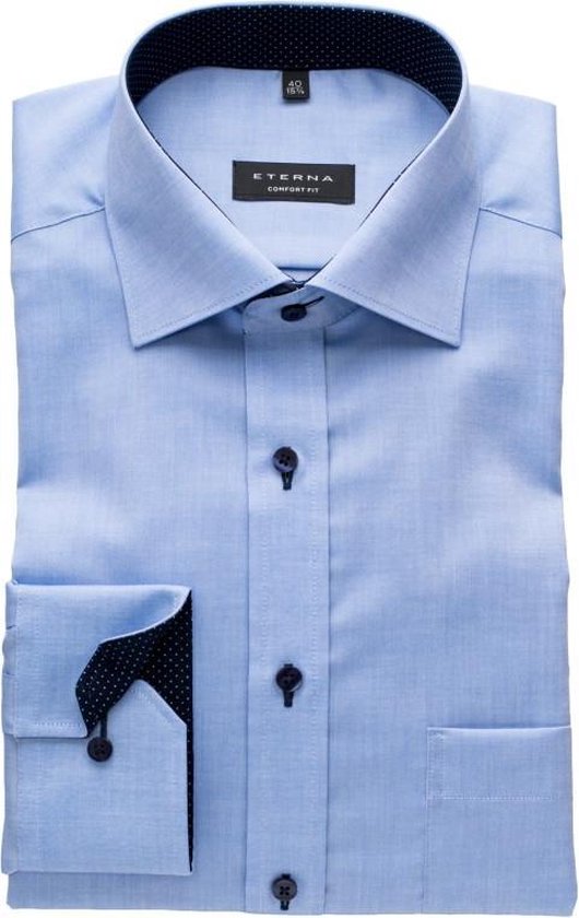 ETERNA Comfort Fit overhemd - blauw fijn Oxford (contrast) - Strijkvrij - Boordmaat: