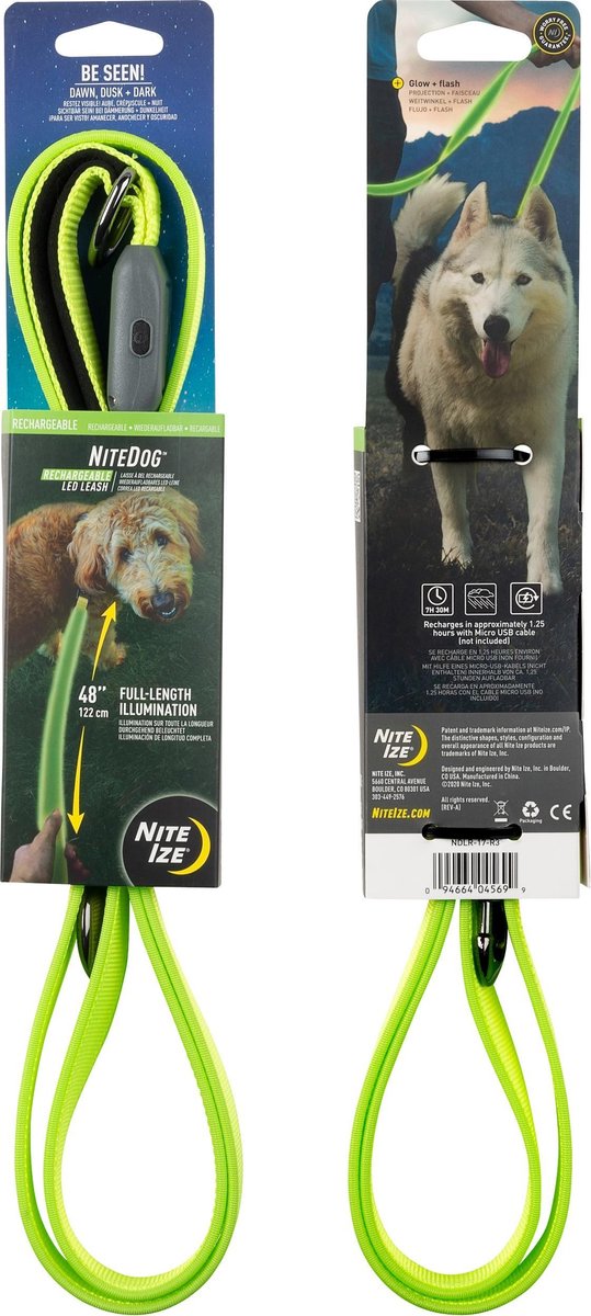 Nite Ize NiteDog oplaadbare Looplijn hond met groene Led verlichting
