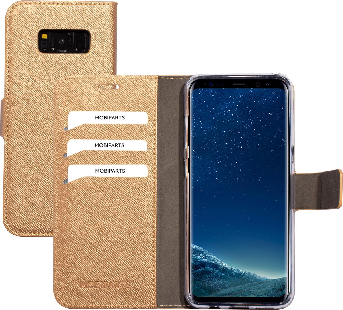 Samsung Galaxy S8 Hoesje - Saffiano Wallet/Portemonnee hoesje - Magneet Sluiting - 3 Opbergvakken - Bruin Koper - Mobiparts