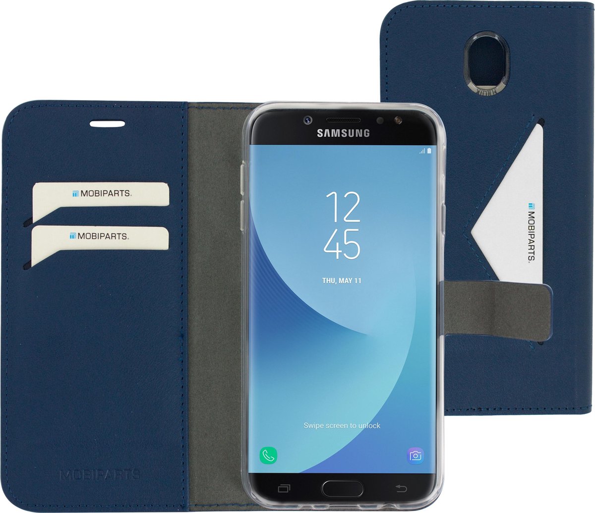 Samsung Galaxy J7 (2017) Hoesje - Premium Wallet/Boekhoesje - Eco Leer - Magneet Sluiting - Opberg vakken - Blauw - Mobiparts