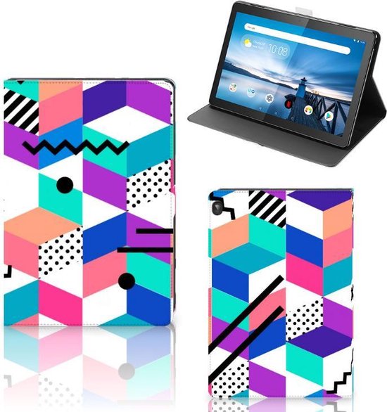 Print Case Lenovo Tablet M10 Hoes met Standaard Blokken Kleurrijke