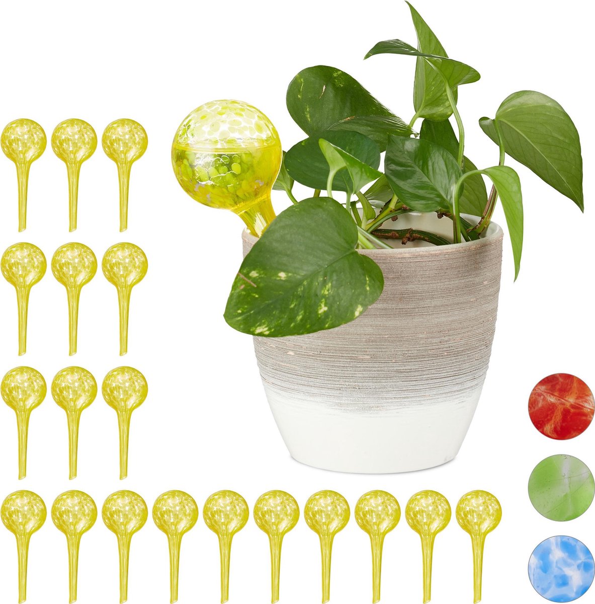 Relaxdays 20 x waterdruppelaar glas waterbollen voor planten Ø6cm – geel
