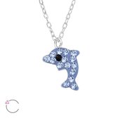 Ketting kinderen | Zilveren ketting met dolfijn, met blauwe kristallen van Swarovski | WeLoveSilver