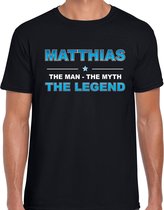 Naam cadeau Matthias - The man, The myth the legend t-shirt  zwart voor heren - Cadeau shirt voor o.a verjaardag/ vaderdag/ pensioen/ geslaagd/ bedankt XXL