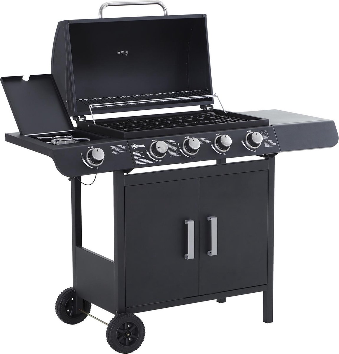 | Outsunny Barbecue grill trolley op gas met Garden Grill Experience 2+1 zwart, zilver barbecue kopen