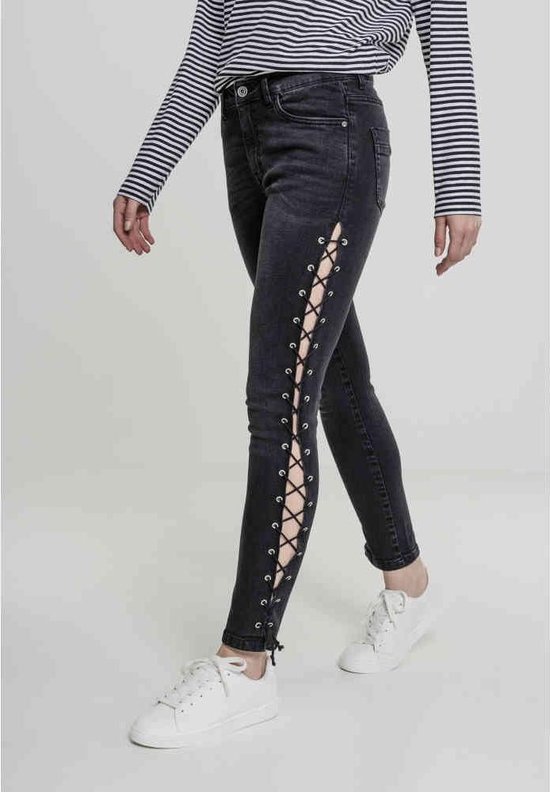 Urban Classics - Denim Lace Up Skinny jeans - Taille, 26 inch - Zwart
