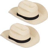 Relaxdays 2 x panamahoed - strohoed vrouwen - fedora hoed - stro hoed heren – beige