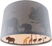 Olucia Safari - Kinderkamer plafondlamp - Stof - Grijs - Cilinder - 30 cm