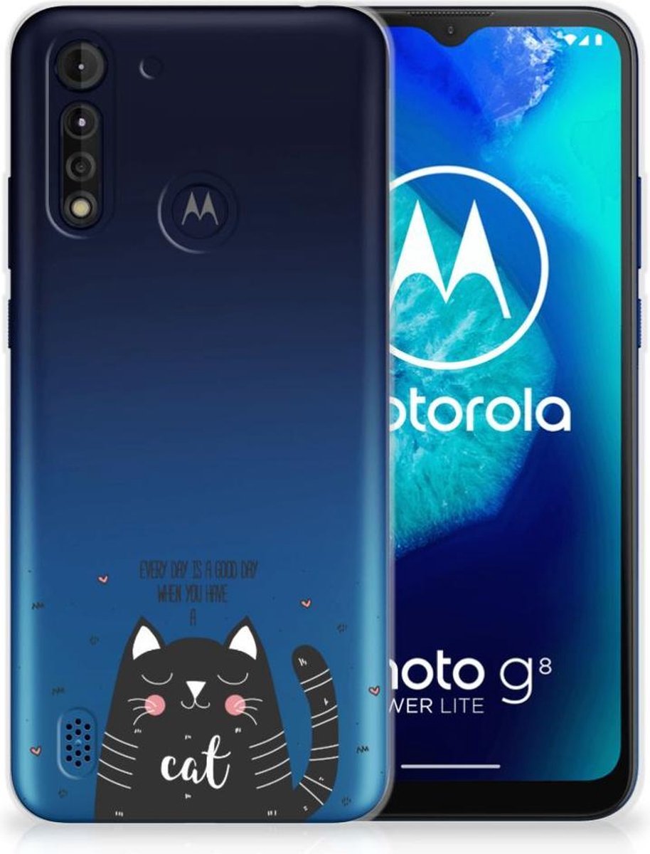 Motorola Moto G8 Power Lite Telefoonhoesje met Naam Cat Good Day