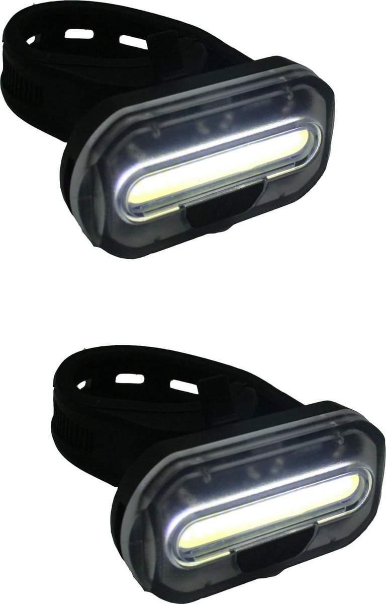 2x Fietskoplampen / voorlichten COB LED - 2x knoopcelbatterijen CR2032 - stuur / frame bevestiging - batterijvoorlicht - fietsverlichting / voorlichten