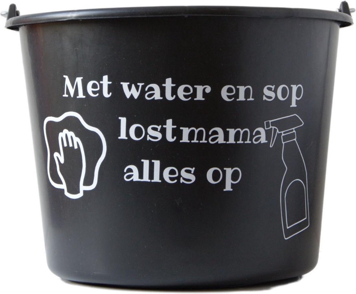 Goedkoopste Cadeau emmer – 12 liter – zwart – met tekst Met water en sop lost mama alles op
