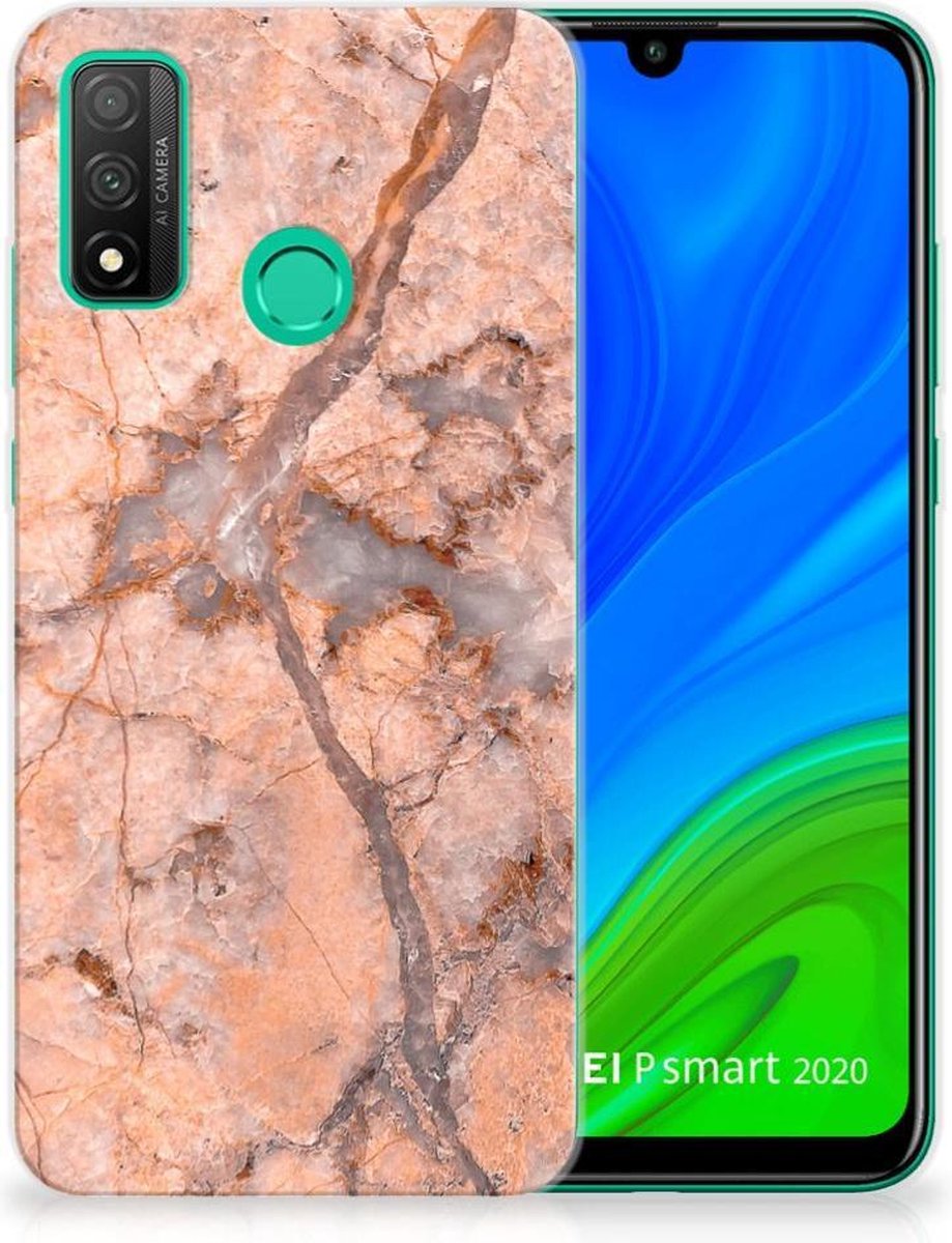 Huawei P Smart 2020 TPU Siliconen Hoesje Marmer Oranje