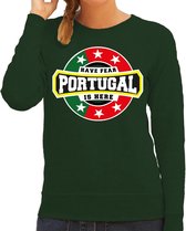 Have fear Portugal is here sweater met sterren embleem in de kleuren van de Portugese vlag - groen - dames - Portugal supporter / Portugees elftal fan trui / EK / WK / kleding L