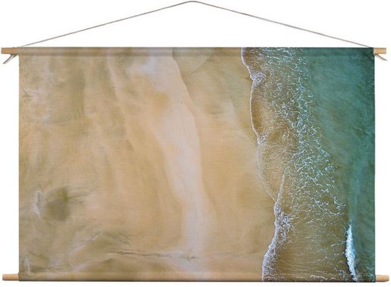 Wit strand met blauwe zee  | 60 x 40 CM | Natuur |Schilderij |Textieldoek | Textielposter | Wanddecoratie