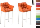 Clp Damaso Set van 2 barkrukken - Kunstleer - oranje Onderstel - wit