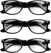 Lunettes de lecture Melleson Eyewear noir brillant +1,50 - 3 pièces - avec étui