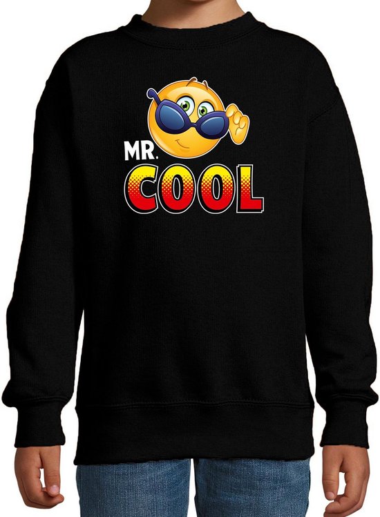 Funny emoticon sweater Mr.Cool zwart voor kids - Fun / cadeau trui 170/176