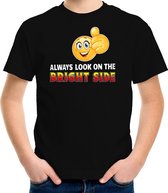 Funny emoticon t-shirt Always look on the bright side zwart kids L (146-152)