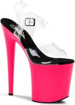 Pleaser Sandaal met enkelband, Paaldans schoenen -41 Shoes- FLAMINGO-808UV Paaldans schoenen Roze/Transparant
