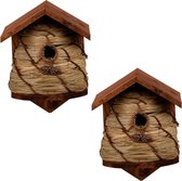 2x Vogelhuisjes/nestkastjes bijenkorf - Tuindecoratie nestkast vogelhuisjes