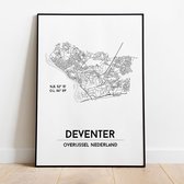 Deventer city poster, A4 zonder lijst, plattegrond poster, woonplaatsposter, woonposter