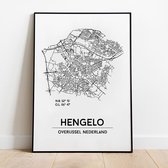 Hengelo city poster, A3 zonder lijst, plattegrond poster, woonplaatsposter, woonposter
