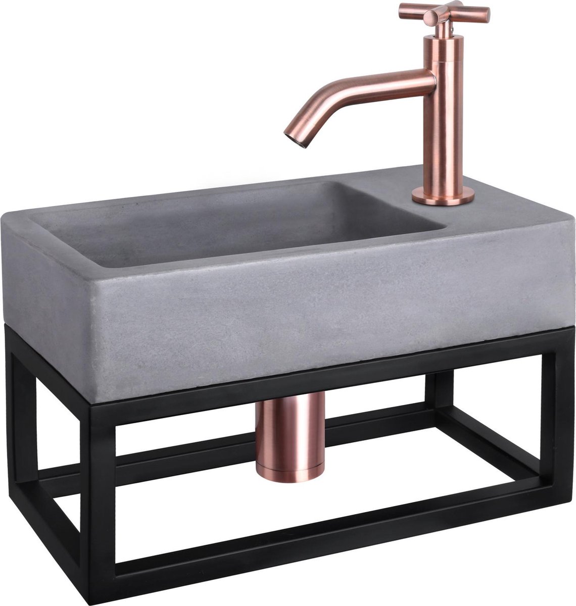 Differnz Force Fonteinset - Beton donkergrijs - Kraan kruis rood koper - Met handdoekrek - 40 x 22 x 9 cm